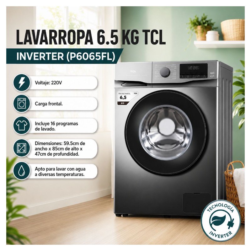 Lavarropas TCL 6 kg Carga Frontal Inverter 1200 rpm