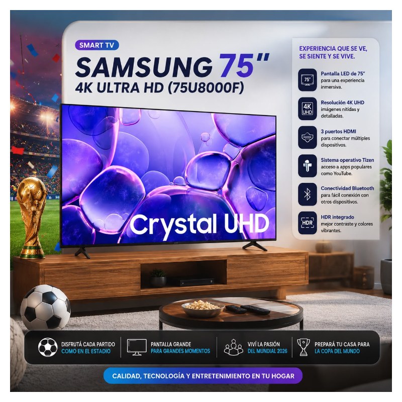 Smart TV Samsung 75" Crystal UHD 4K